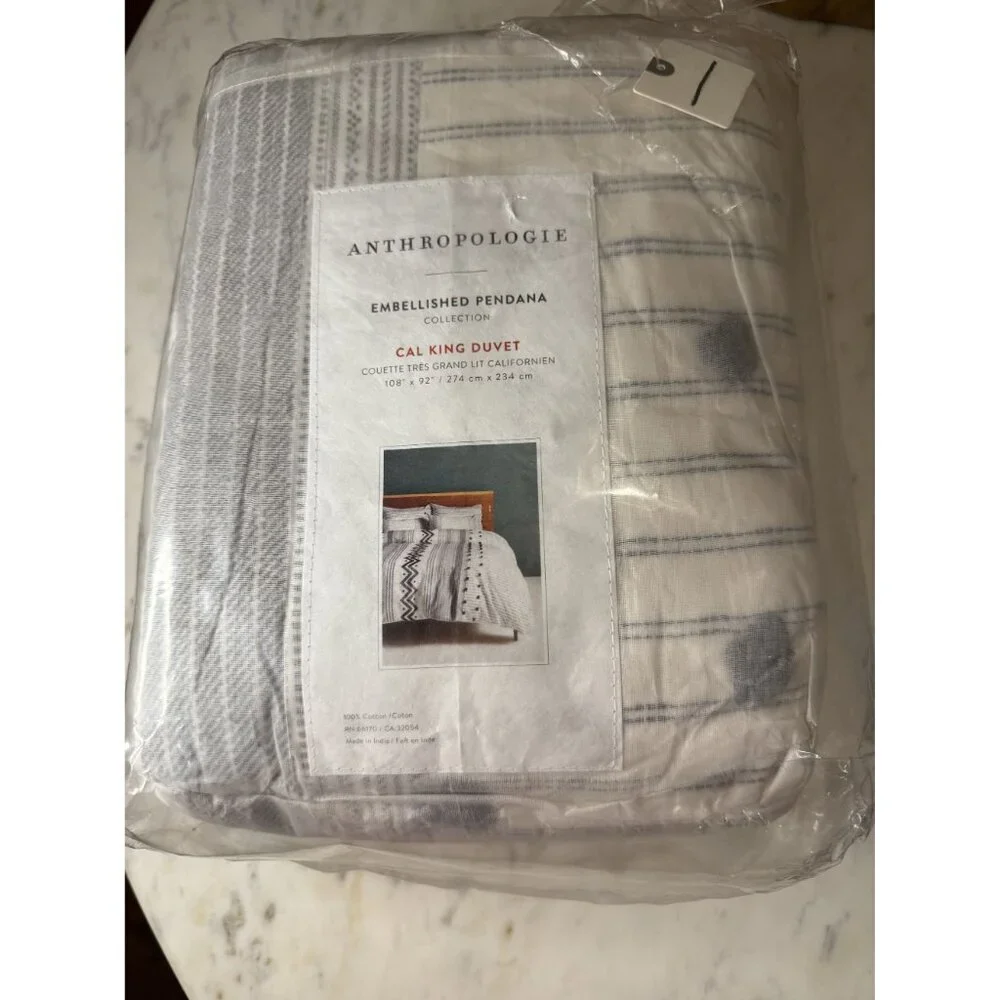 Anthropologie Embelished Pendana California King Duvet Black White NWT $298